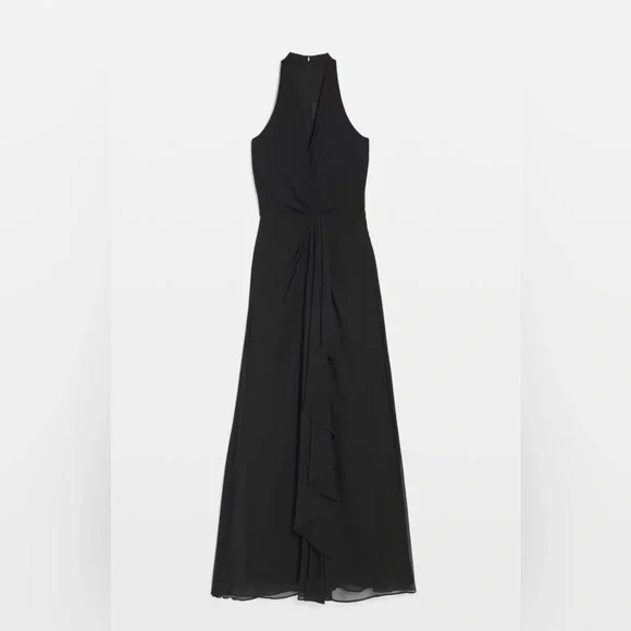 White House Black Market Sleeveless Draped Gown 4P Black V-Neck Chiffon Lined - Picture 5 of 16